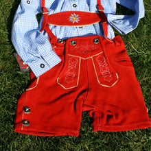 Laden Sie das Bild in den Galerie-Viewer, Kurze Kinder-Lederhose in ROT für 2 - 10 Jahre