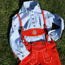 Laden Sie das Bild in den Galerie-Viewer, Kurze Kinder-Lederhose in ROT für 2 - 10 Jahre