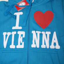Laden Sie das Bild in den Galerie-Viewer, Kinder Sweatshirt mit Kapuze "I love Vienna" Türkis