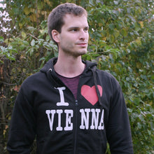 Laden Sie das Bild in den Galerie-Viewer, Sweatshirt mit Kapuze "I love Vienna" SCHWARZ für Mann und Frau