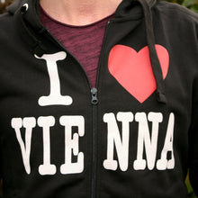 Laden Sie das Bild in den Galerie-Viewer, Sweatshirt mit Kapuze "I love Vienna" SCHWARZ für Mann und Frau
