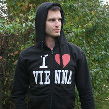 Laden Sie das Bild in den Galerie-Viewer, Sweatshirt mit Kapuze "I love Vienna" SCHWARZ für Mann und Frau